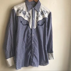 Vintage Men’s H Bar C Western Blue Gingham Shirt